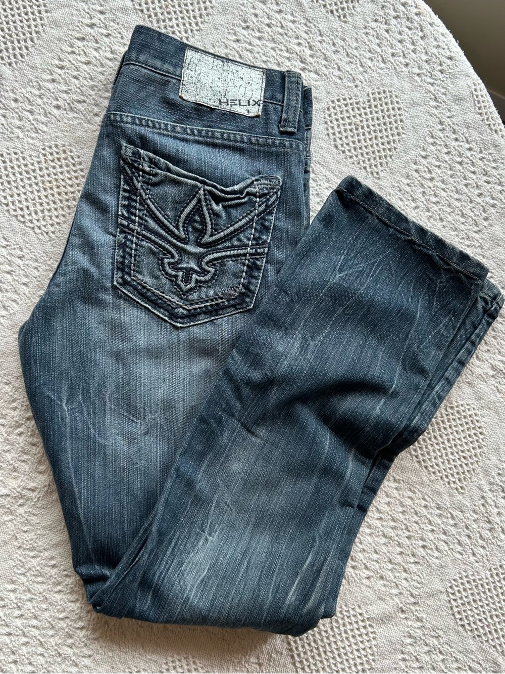 Helix Slim Straight Denim Jeans Embroidered Back Pocket 29/30